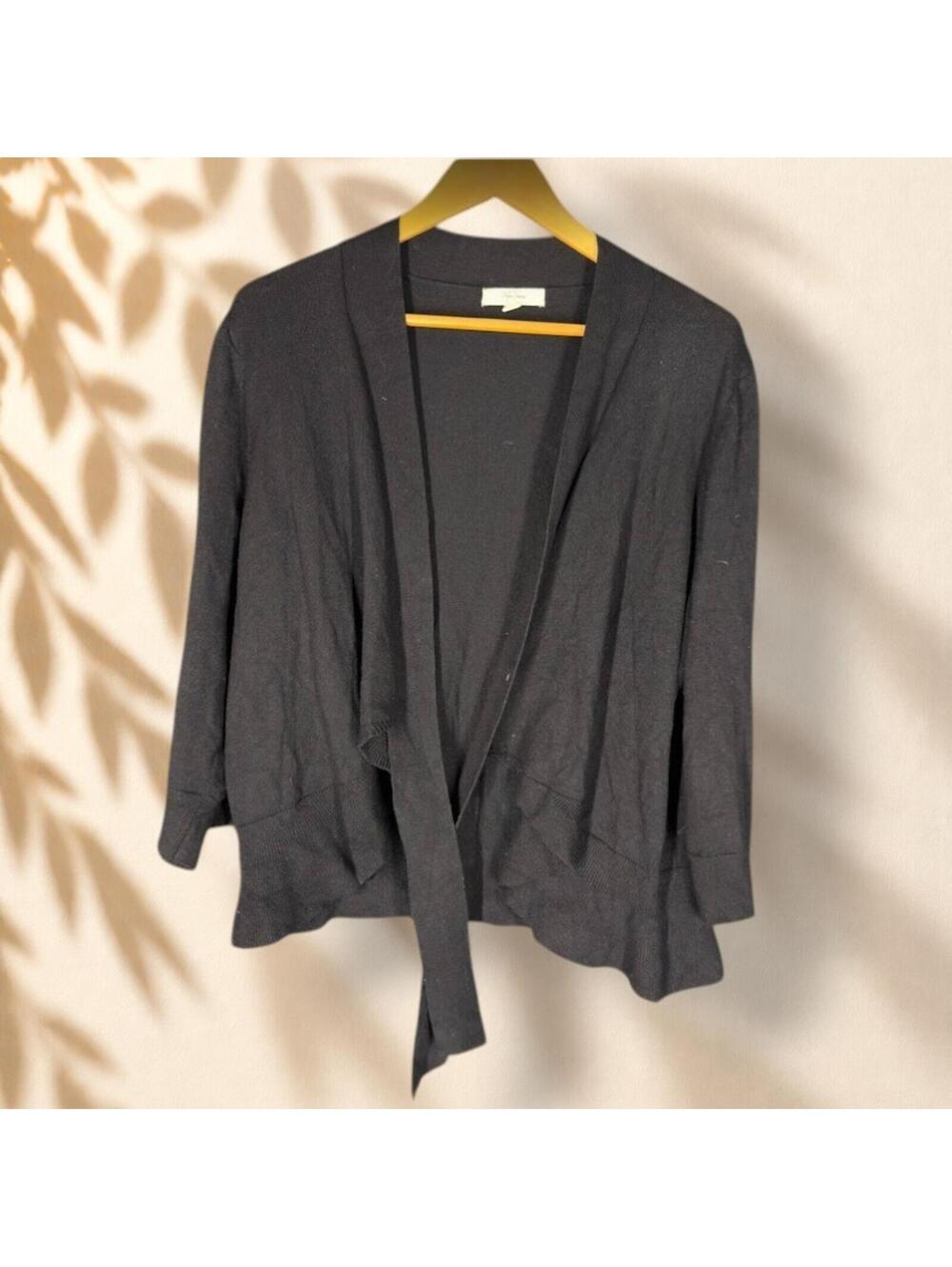Peyton Primrose Cardigan Women 1X Plus Black Open Front Long Sleeve Rayon Casual